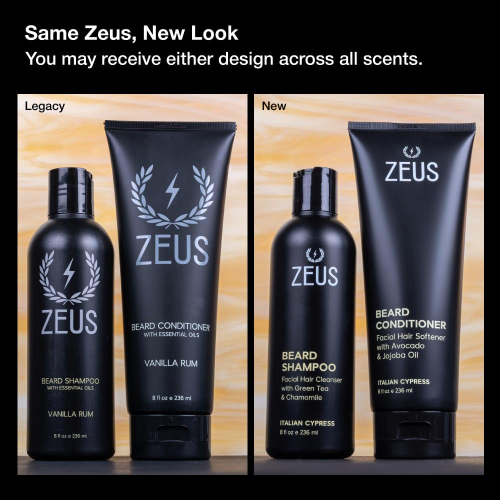 Beard Wash Set for Men, Shampoo & Conditioner Duo with Green Tea & Essential Oils, Hydrates, Softens & Strengthens Beard Hair (Made in USA) Sandalwood
