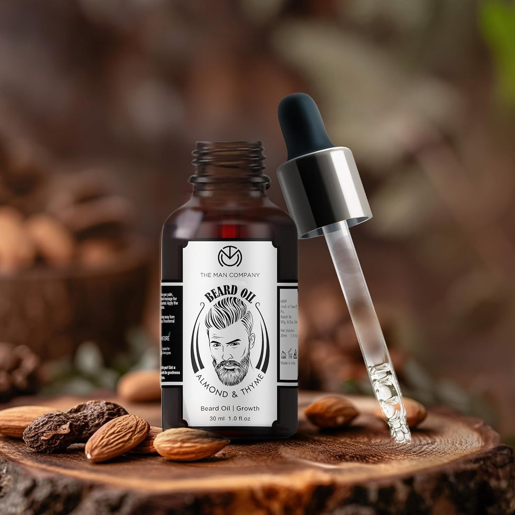 100% Natural Beard Oil for Men with Almond Oil, Thyme, Argan, and Jojoba Oil for Faster Beard Growth - 1.1 Oz | Beard Conditioner Oil, Softens & Strengthens Beards and Mustaches