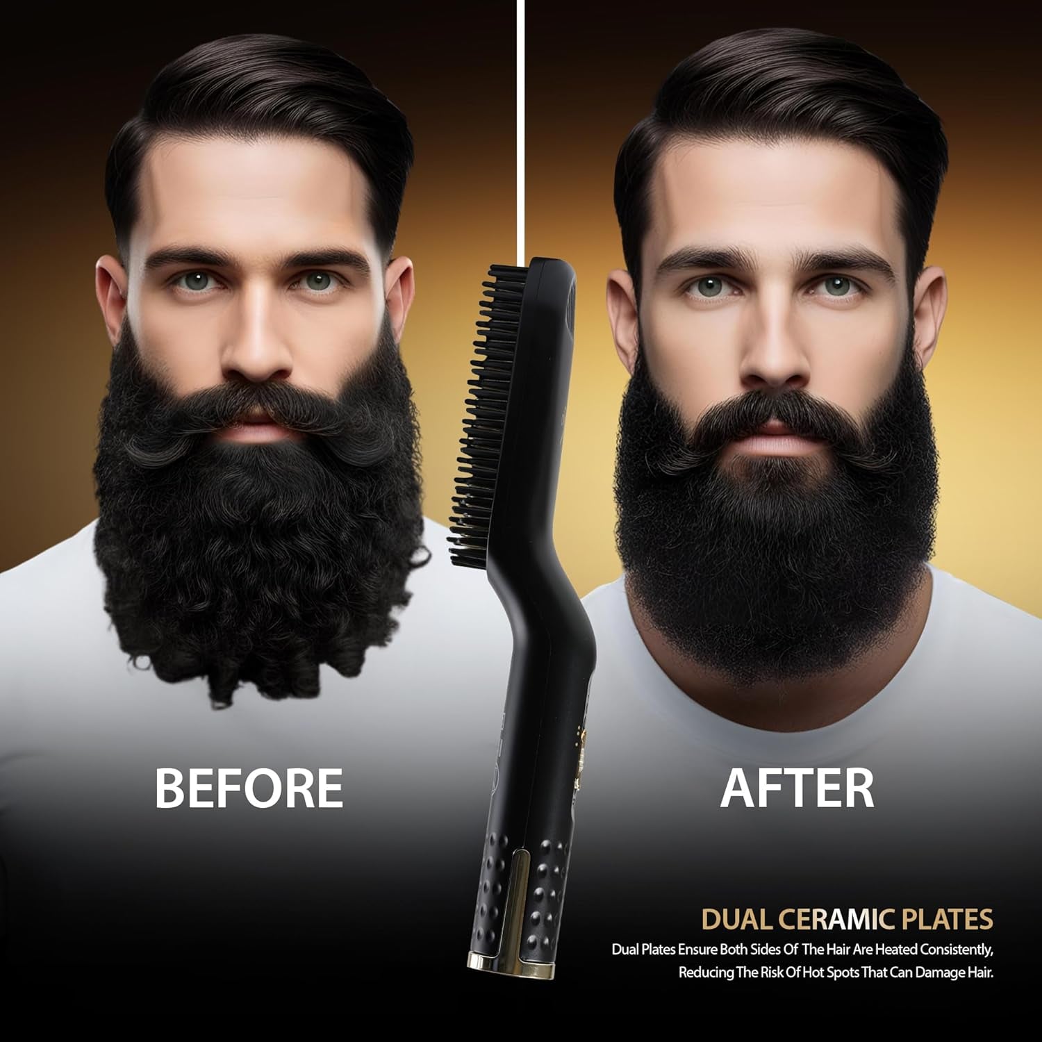 Heated Beard Straightener Brush for Men, Includes Beard Oil & Beard Balm, Ceramic Heated Brush, Auto Shutoff, Beard Straightening Hot Comb Tool for Men