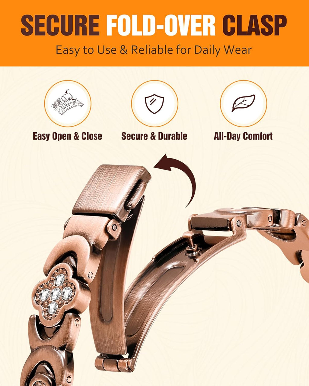 5X Strength Magnetic Copper Bracelet for Women Ellipse Magnets Pure Copper Magnetic Bracelet Premium Butterfly Clasp & Adjustable Length Four-Leaf Clover Health Bracelets