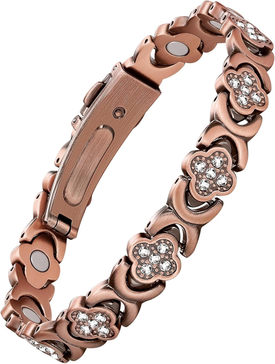 5X Strength Magnetic Copper Bracelet for Women Ellipse Magnets Pure Copper Magnetic Bracelet Premium Butterfly Clasp & Adjustable Length Four-Leaf Clover Health Bracelets