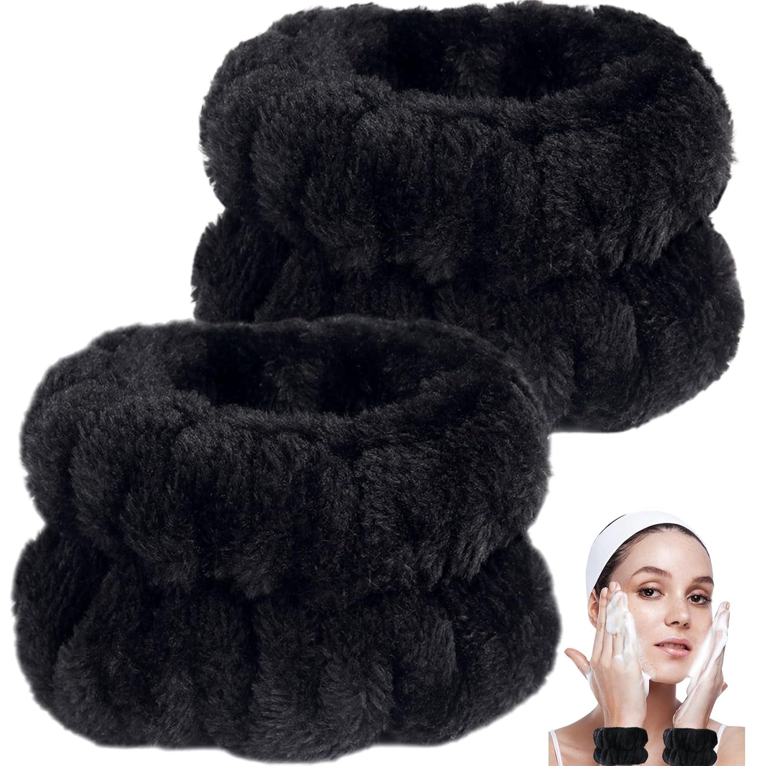 2Pcs Wrist Bands for Washing Face, Microfiber Face Washing Wristbands, Arm Wrist Towels, Spa Face Wash Wristbands, Stretchy Absorbent Wash Band for Woman Children