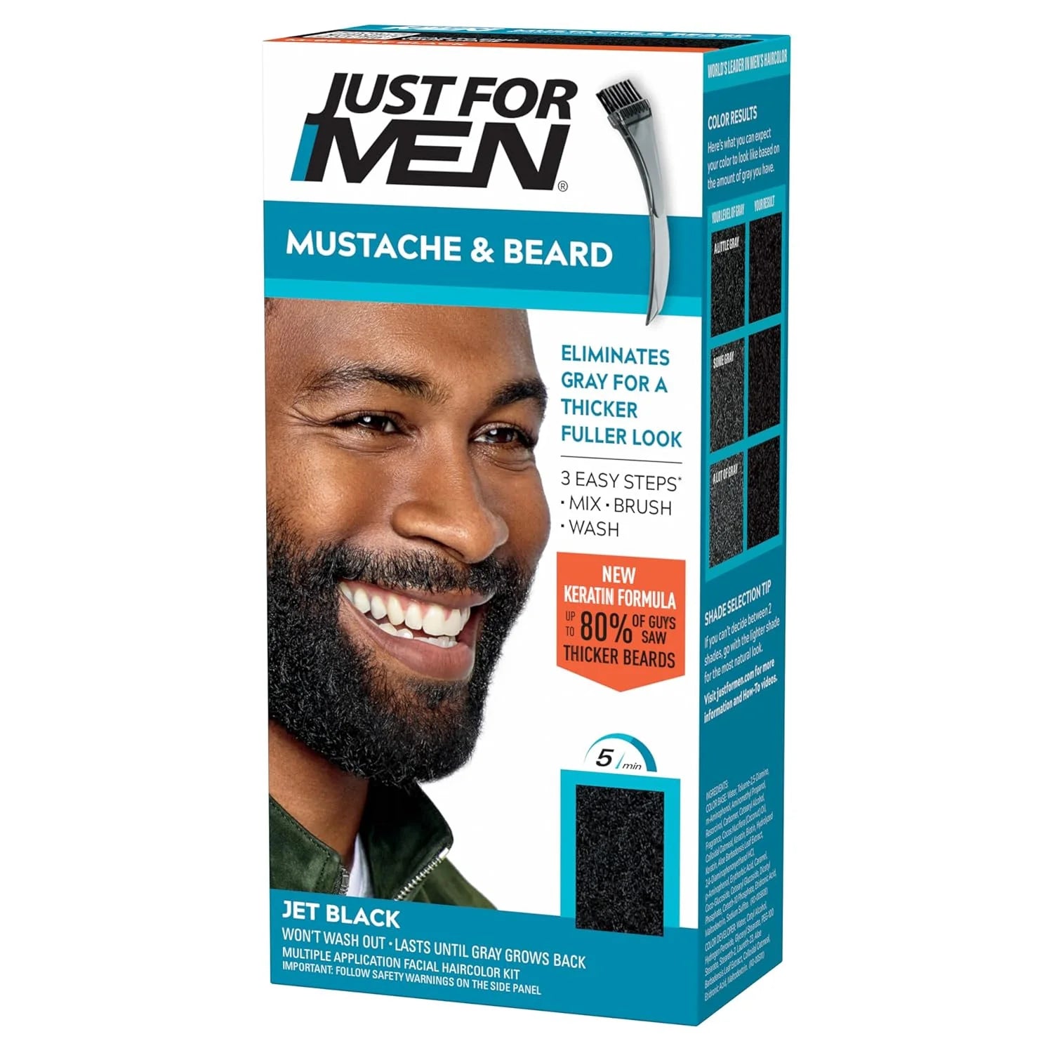Mustache and Beard Brush-In Color Gel, Jet Black, 1 Kit