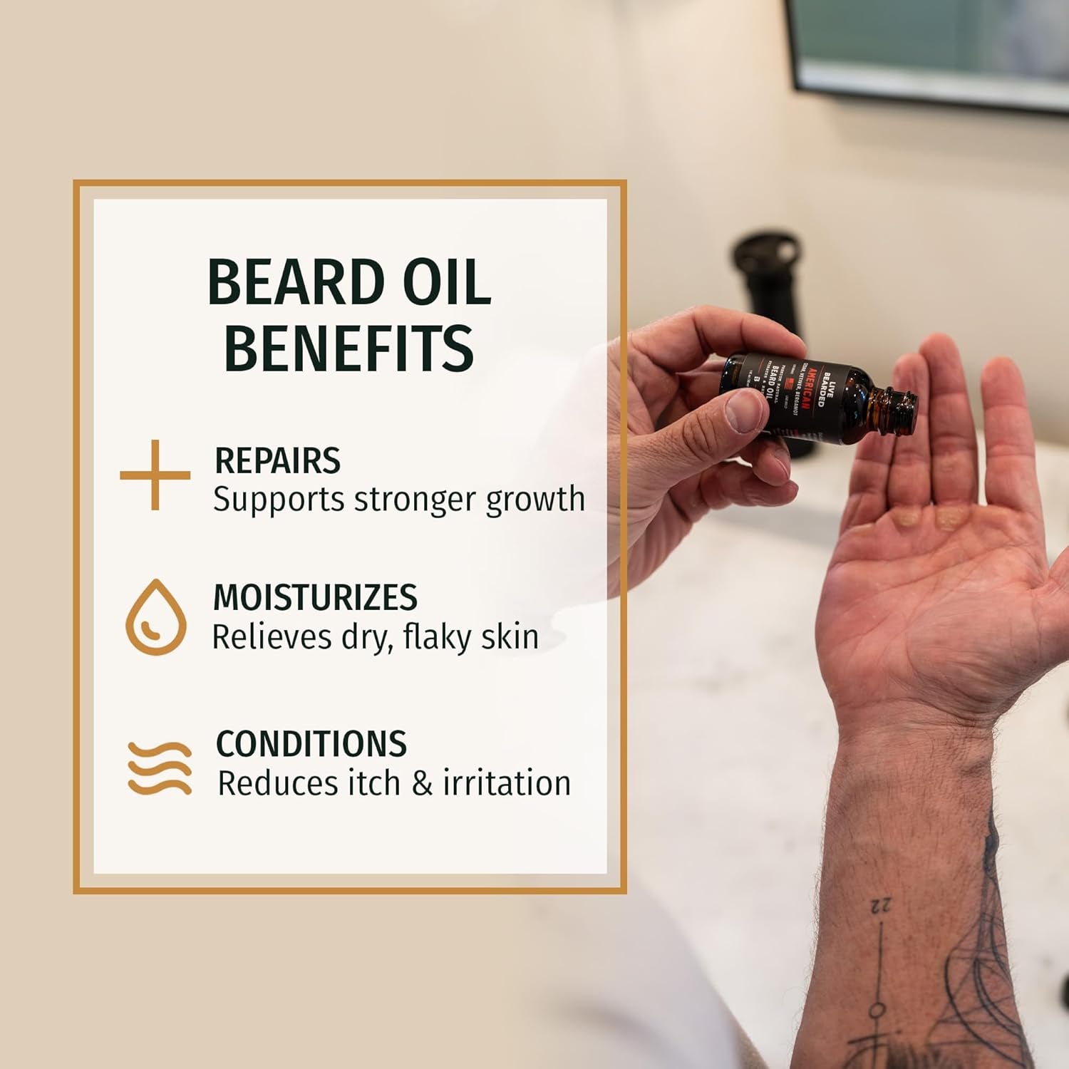 Beard Oil, 1 Fl Oz - Premium All-Natural Jojoba - Made in the USA - Hair and Skin Care for Men with Dry, Flaky Patches | Executive Scent - Cedar, Vanilla