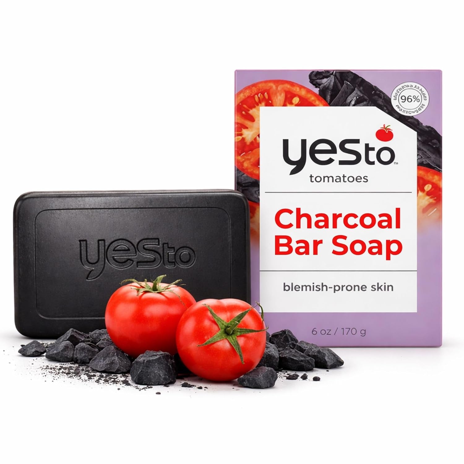Tomatoes Charcoal Bar Soap with Tomato Extracts & Sunflower Seed Oil - Detoxifying Face & Body Soap for Men, Women, and Teens, 6 Oz - Paraben-Free