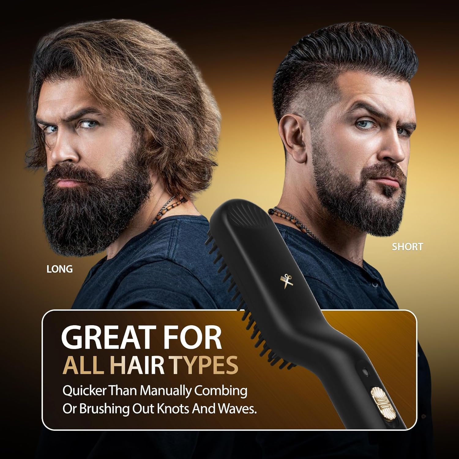 Heated Beard Straightener Brush for Men, Includes Beard Oil & Beard Balm, Ceramic Heated Brush, Auto Shutoff, Beard Straightening Hot Comb Tool for Men