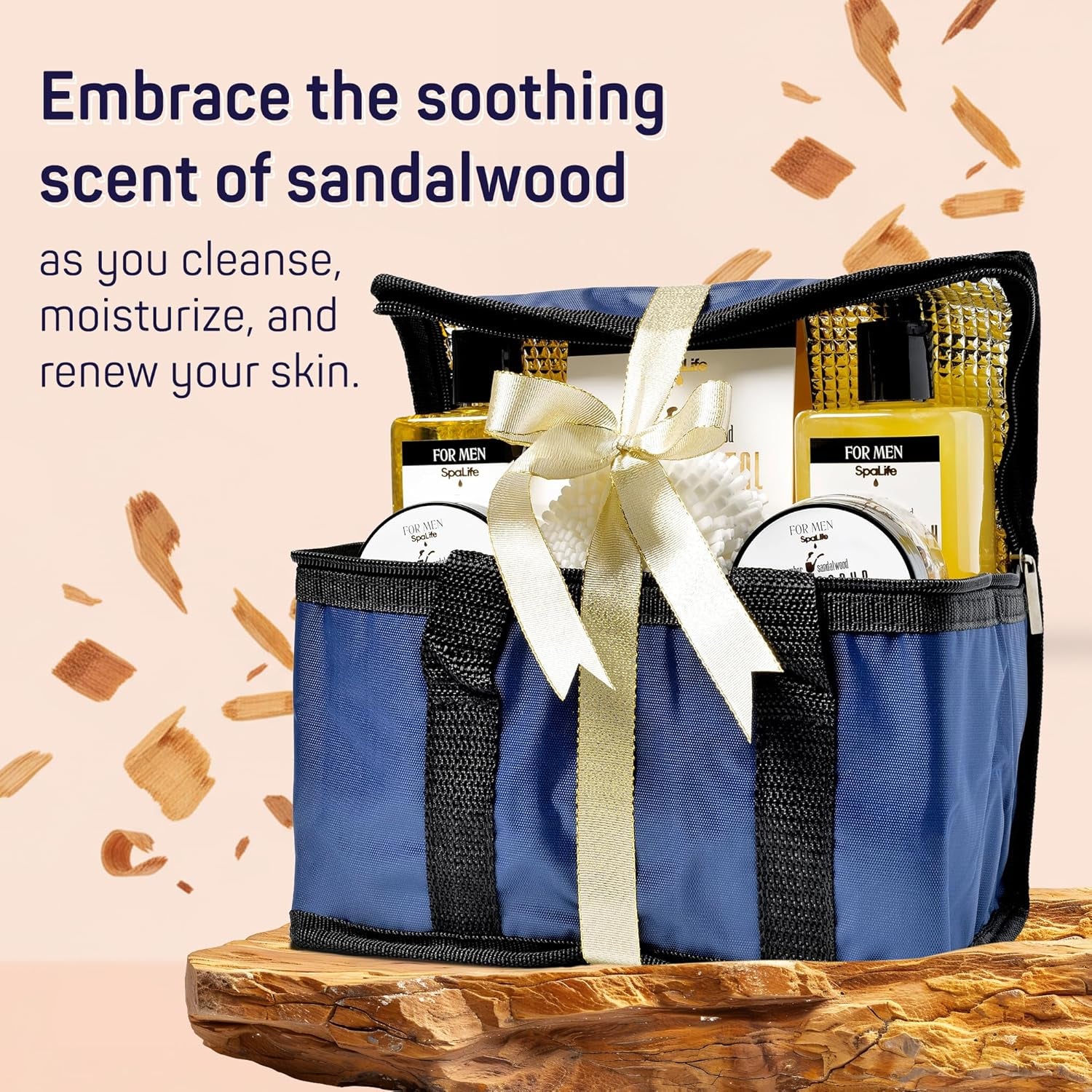 Luxury Spa Skincare Sandalwood Gift Set for Men | Mens Body Wash Gifts | Mens Gift Set for Bath and Body | Gifts for Men | Cleansing, Moisturizing, Exfoliating | 7-Piece Bundle