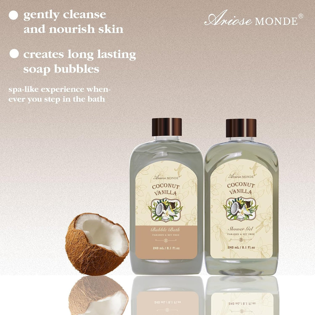 Spa Gift Baskets - Coconut Vanilla Bath Gift Set for Women, Relaxing Spa Kit with Bath Bombs, Body Lotion and Body Scrub, Birthday Gifts for Women, Christmas Spa Gifts for Mom