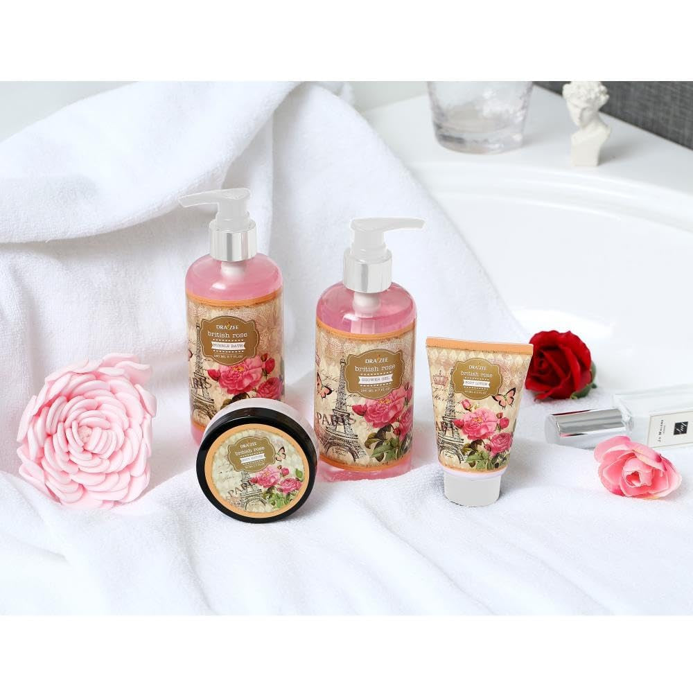 Valentine'S Day Gifts for Women - 8 Pcs Luxury Rose Scented Heel Shoe Design Bath and Body Spa Basket - Shower Gel, Bubble Bath, Body Butter, Lotion & More -Gift for Her, Mom, Wife, Friends by