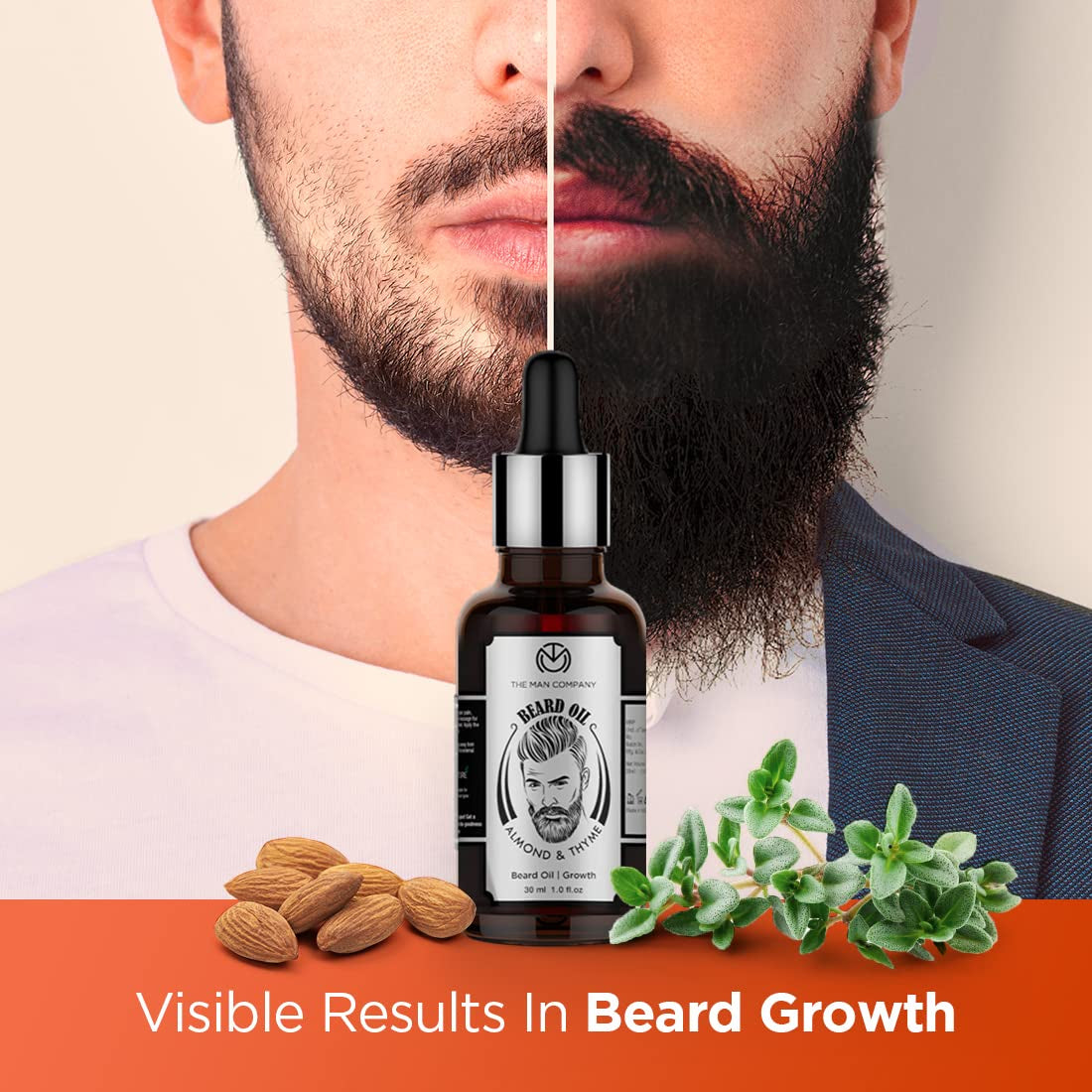 100% Natural Beard Oil for Men with Almond Oil, Thyme, Argan, and Jojoba Oil for Faster Beard Growth - 1.1 Oz | Beard Conditioner Oil, Softens & Strengthens Beards and Mustaches